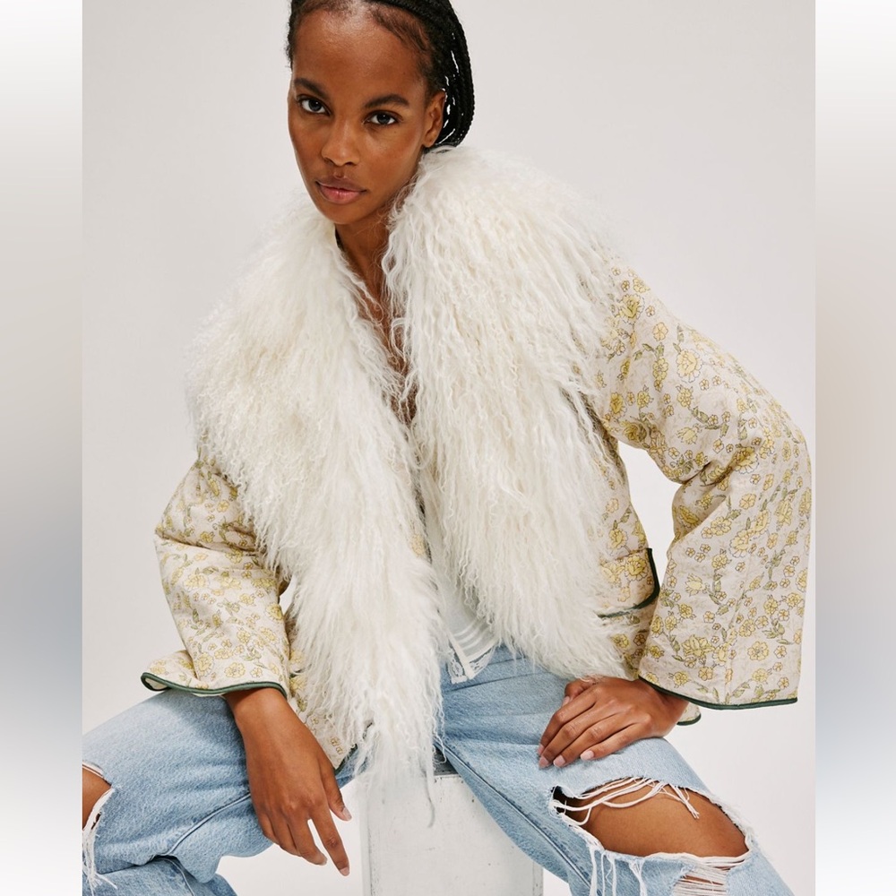 Free People x Nigel Preston Fur Bomber Patch Jacket S